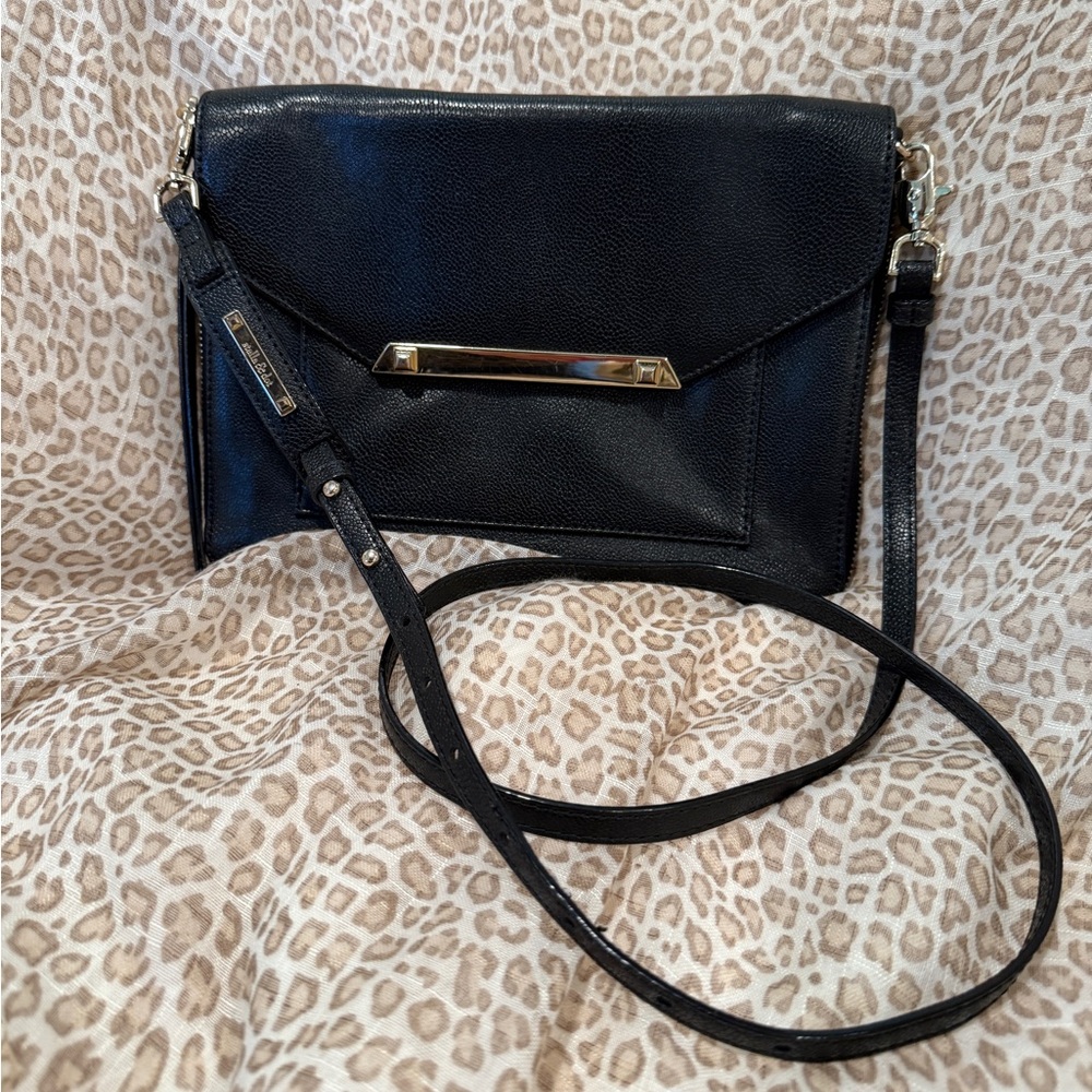 Stella & Dot Black Leather Crossbody Clutch